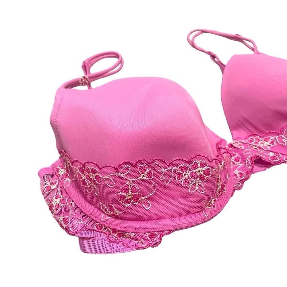 Victoria's Secret Hot Pink Embroidered Underwire Bra